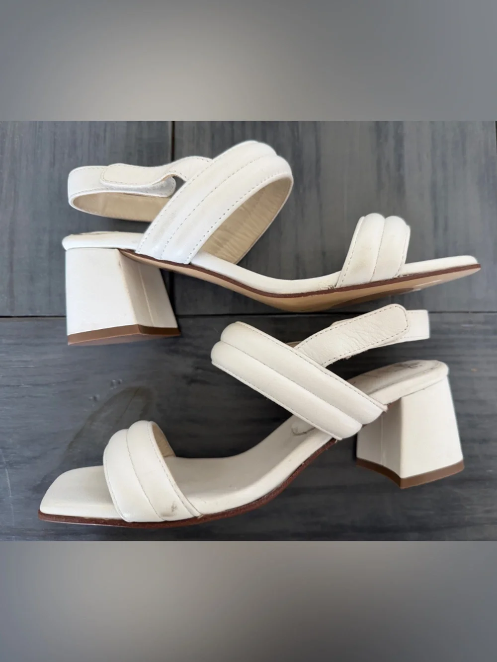 Amalfi by Rangoni Firenze Pillow Feel White Leather Block Heel Sandals